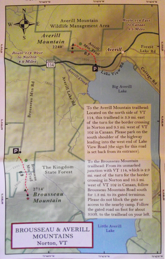 Brousseau Mountain Hiking Trail Map in Northeastern Vermont