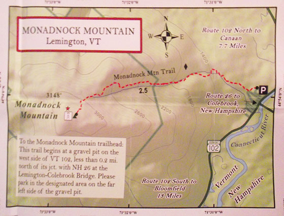 Monadnock Mountain Hiking Trail Map in Northeastern Vermont
